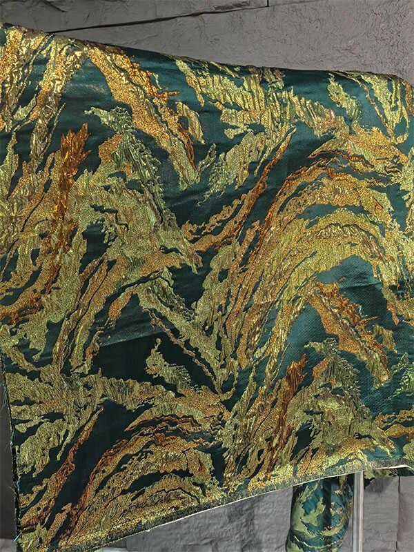 Gold Thread Jacquard Fabric: Green Mountain Upholstery, Costume, Decor (59" W)