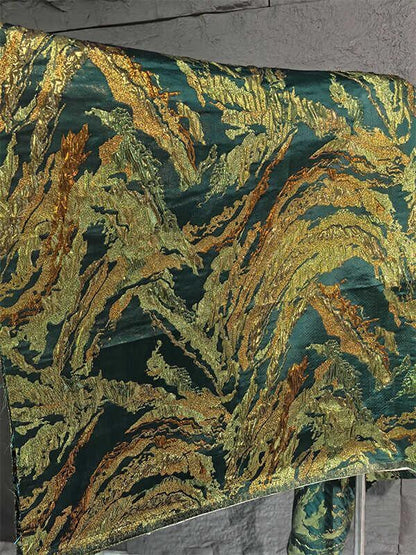 Gold Thread Jacquard Fabric: Green Mountain Upholstery, Costume, Decor (59" W)