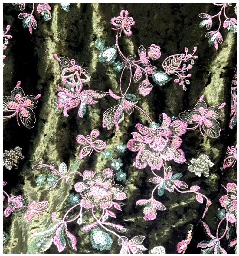 49"W Embroidered Sequin Fabric ��� Floral Embroidery Sparkle Material for Dressmaking, Crafts, and DIY Pr