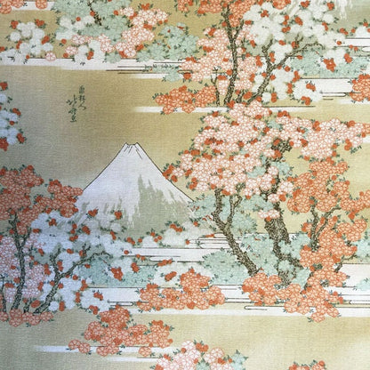 Mount Fuji Cotton Fabric: Japanese Floral Print, Sewing & Upholstery