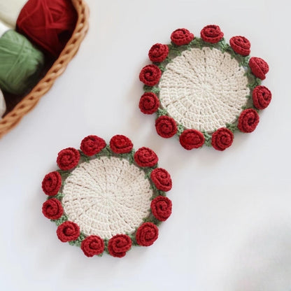 Kit de sous-verres roses au crochet à faire soi-même : Matériel pour la confection de fleurs artisanales