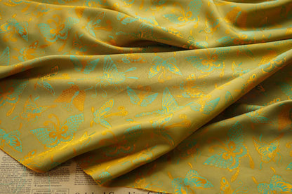 Butterfly Jacquard Rayon Fabric: Tea Silk Satin (By The Meter)