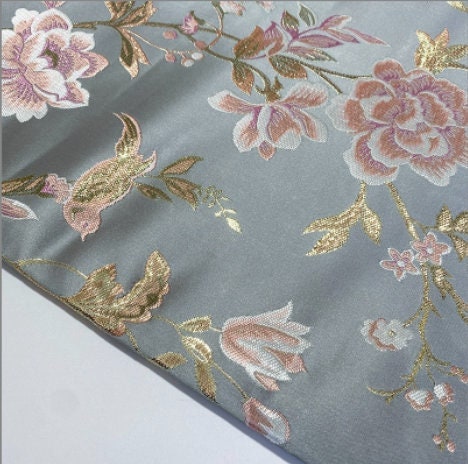Bird & Flower Jacquard Damask Fabric: Antique Cheongsam Sewing Material
