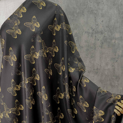 Tissu jacquard satiné soyeux à motif papillon - Largeur : 150 cm - Couture, costumes et décoration