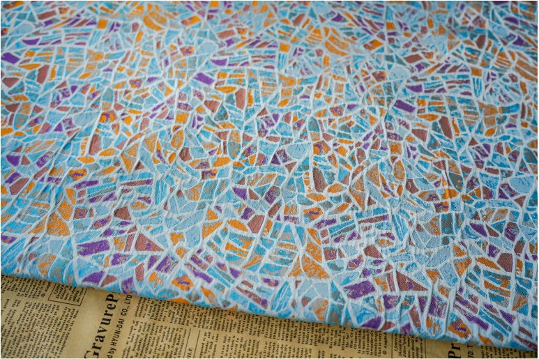 Blue Jacquard Fabric: Soft Polyester Designer Fabric, 59" Wide