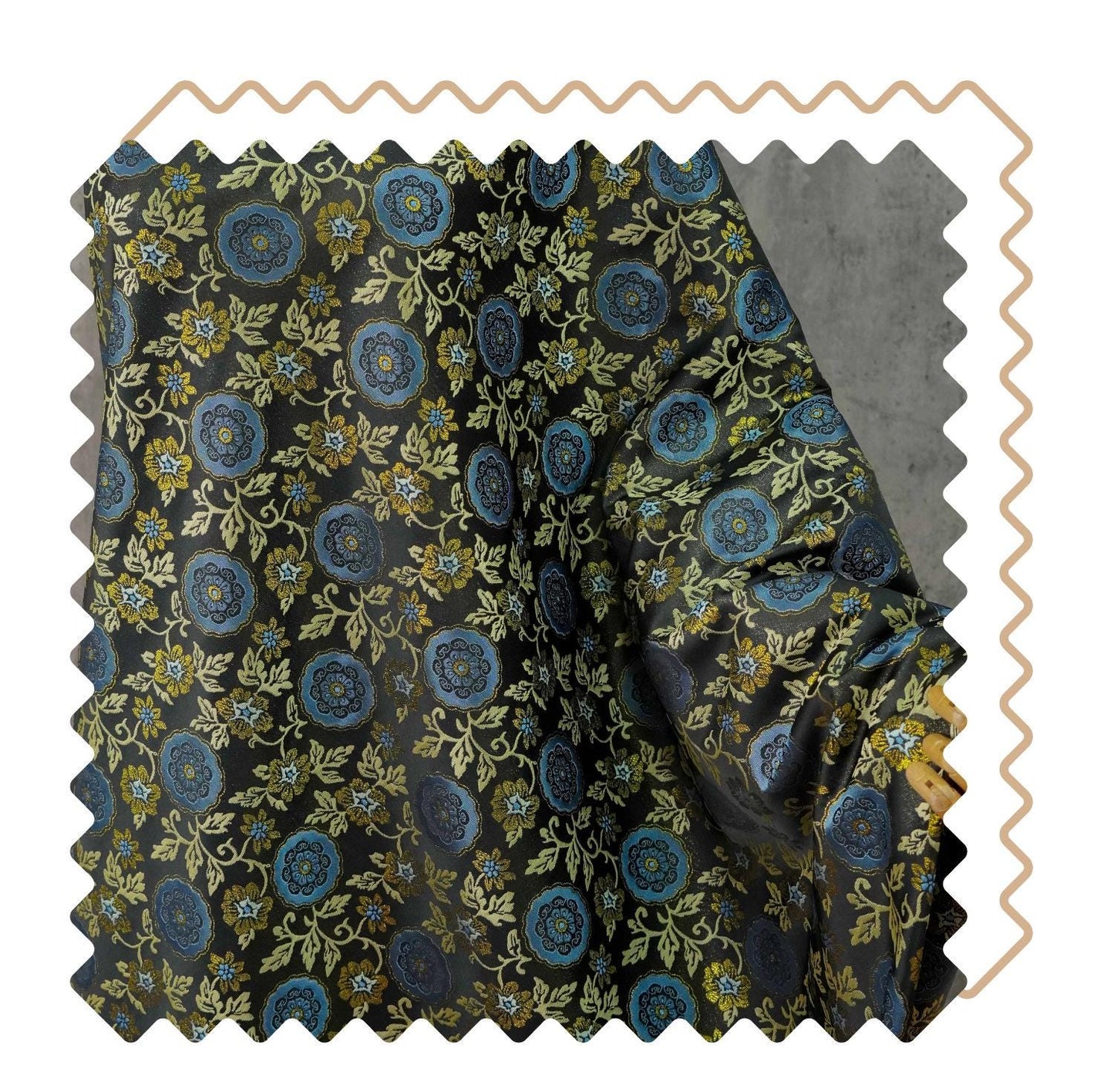 Botanical Song Jin Brocade Textile - Woven Creeping Vine and Small Flowers Design, 59"Wide