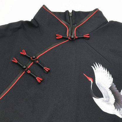 Tissu satiné damassé à motif de grues rouges : Ameublement et couture chinois (29,5 po de largeur)