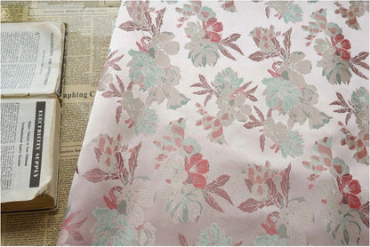 Light Pink Hibiscus Brocade Satin Fabric: 66" Wide Chinese Style