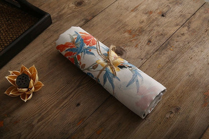 Floral Ramie Fabric: Ancient Ink Painting Print, 57" Wide