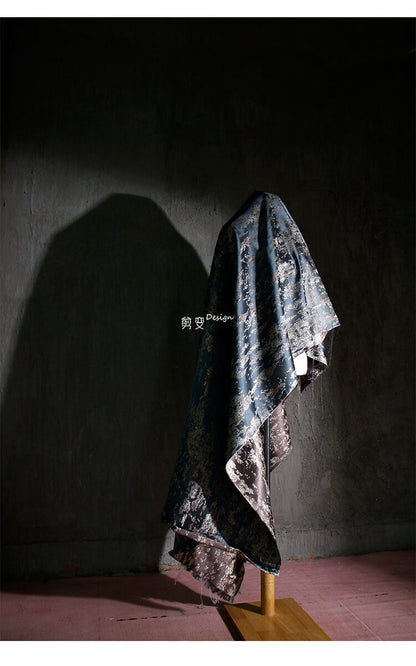 Gilt Jacquard Fabric: Gray Blue Embossed Silk Texture, 59"W