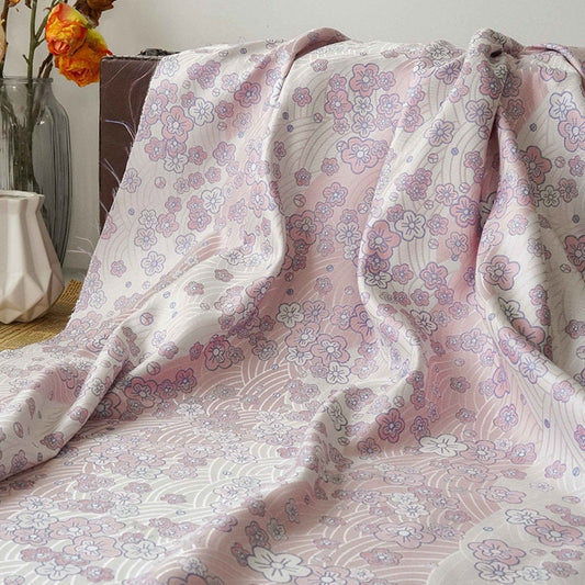 Tissu brocart japonais : Jacquard à motif floral en écailles de poisson, damas pour kimono, 150 cm de large