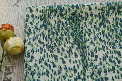 Blue Green Embossed Leopard Jacquard Fabric, Textured Animal Print Upholstery & Sewing Material,
