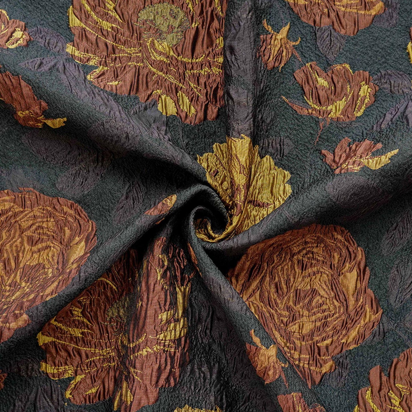 Embossed Jacquard Fabric: Retro 3D Yellow Brown Upholstery, Dress, Curtain - 53"W