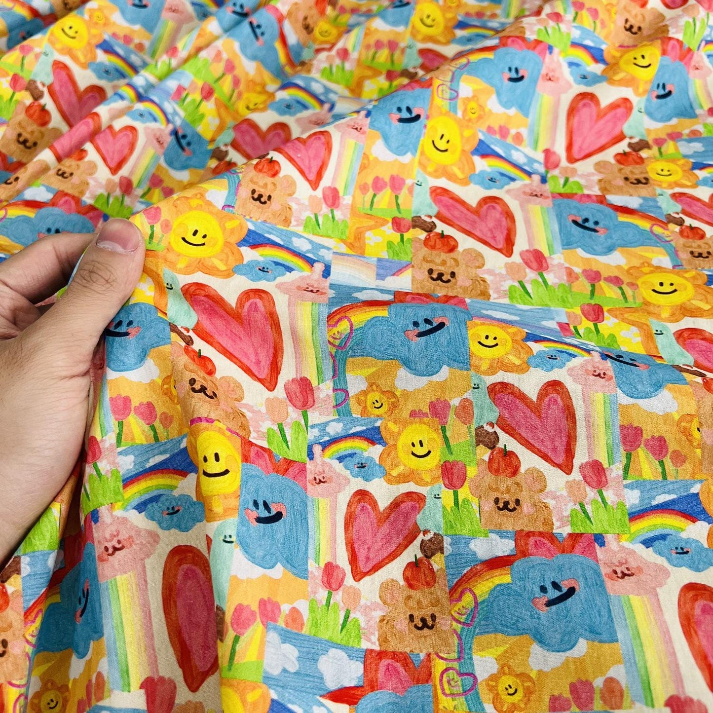 60s Cotton Fabric: Colorful Cartoon Print, Sewing Quilting Material