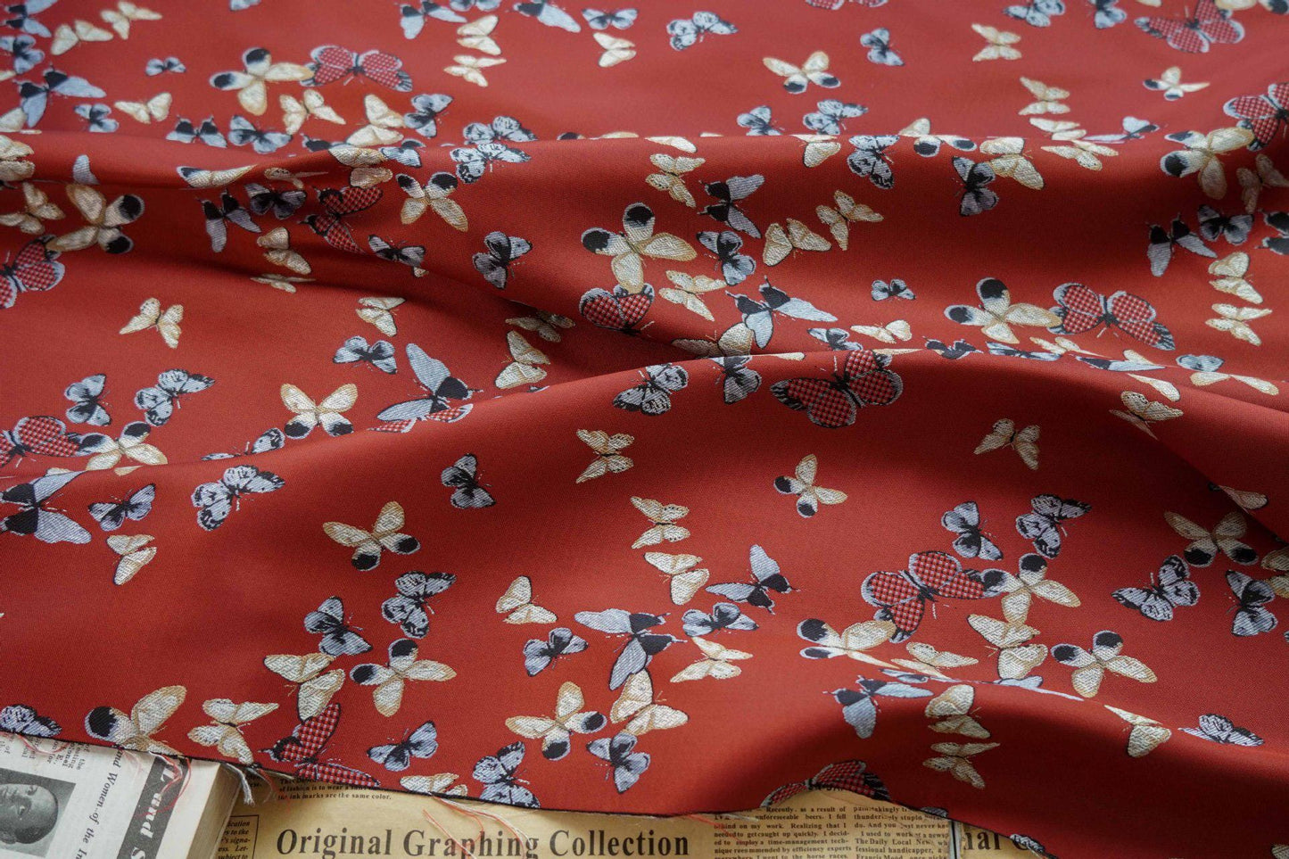Gold Thread Butterfly Jacquard Fabric: Chinese Painting Style, 59" Wide
