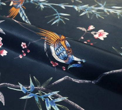 Bird Print Satin Fabric: Soft Polyester, 57" Wide, Apparel & Decor