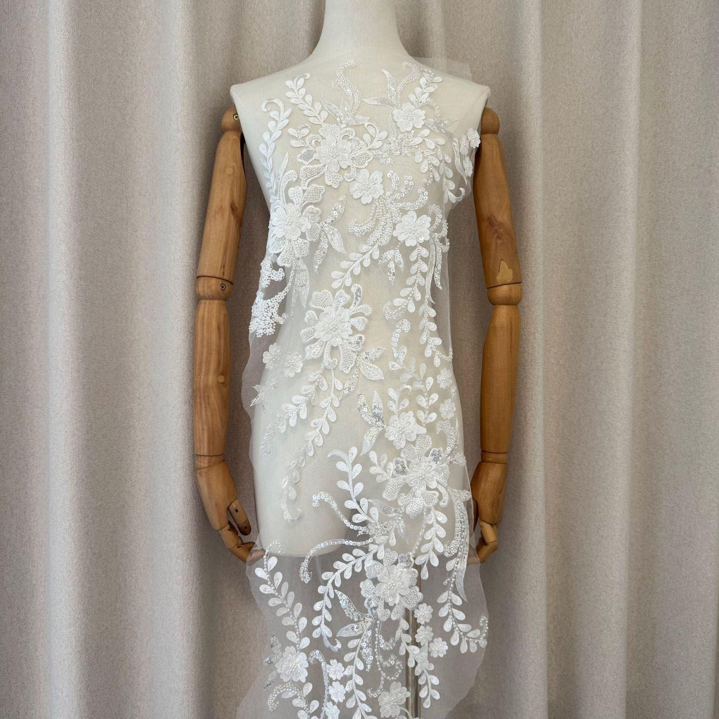Luxury Sequin & Beaded Embroidery Fabric ��� Bridal Gown Panel for Wedding Dress