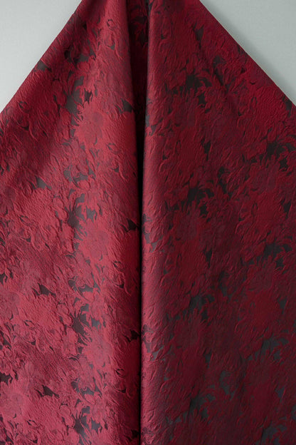 Luxurious Vintage Dark Red 3D Floral Woven Jacquard Fabric, 58"Wide