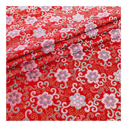 Floral Vine Silk Brocade Fabric: Red Cheongsam Upholstery, 57"W