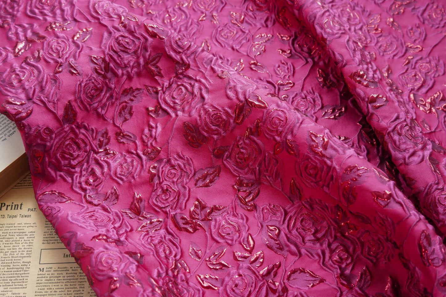 Gold Thread Floral Jacquard Fabric - 52" Wide, Prom/Upholstery