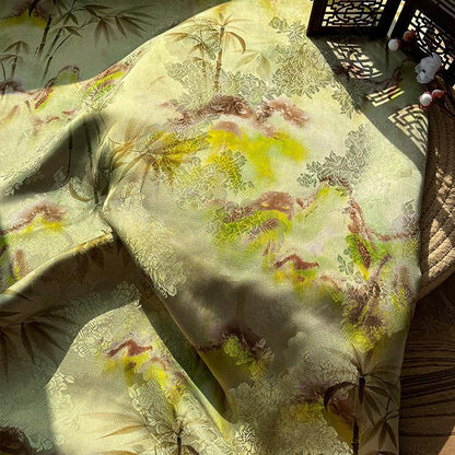 Rayon Silk Jacquard Xiangyun Fabric, Bamboo Spring Mist Handwoven Fabric for Clothing, Dressmaking, and Craf" Wide
