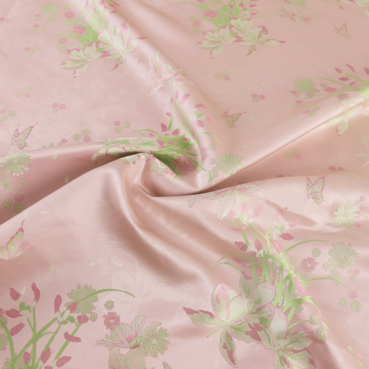 Tissu brocart de soie à motif papillons et narcisses - Matériel de couture pour cheongsam