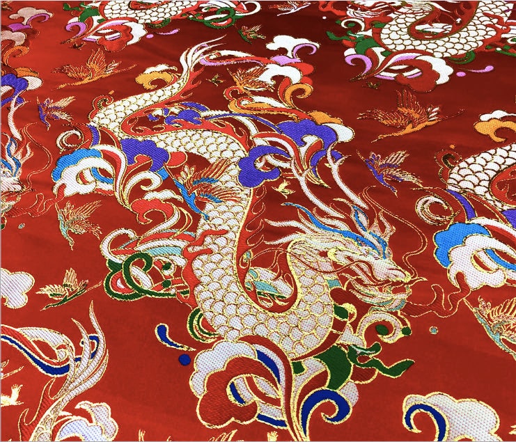 Dragon Brocade Fabric: 59"W Silk Rayon Blend, Traditional Sewing