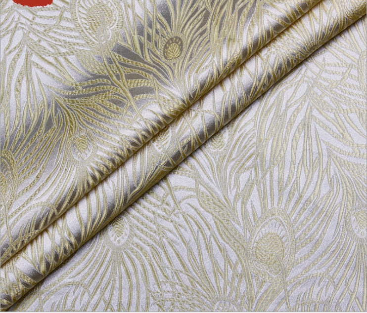 Peacock Tail Silk Brocade Fabric: 29.5"W Jacquard Rayon Blend