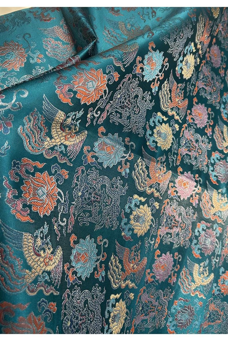 Dragon and Phoenix Brocade Fabric: 58"W Cheongsam Quilting Material