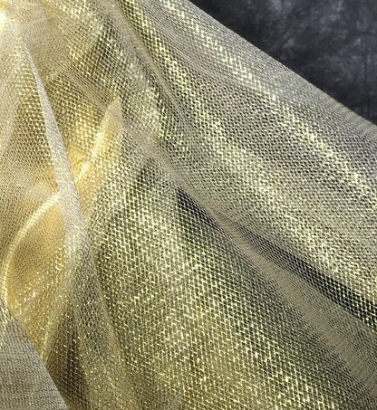 Gold & Silver Stiff Mesh Fabric, Creative Modeling, Designer Dress, 59"W, By the Meter