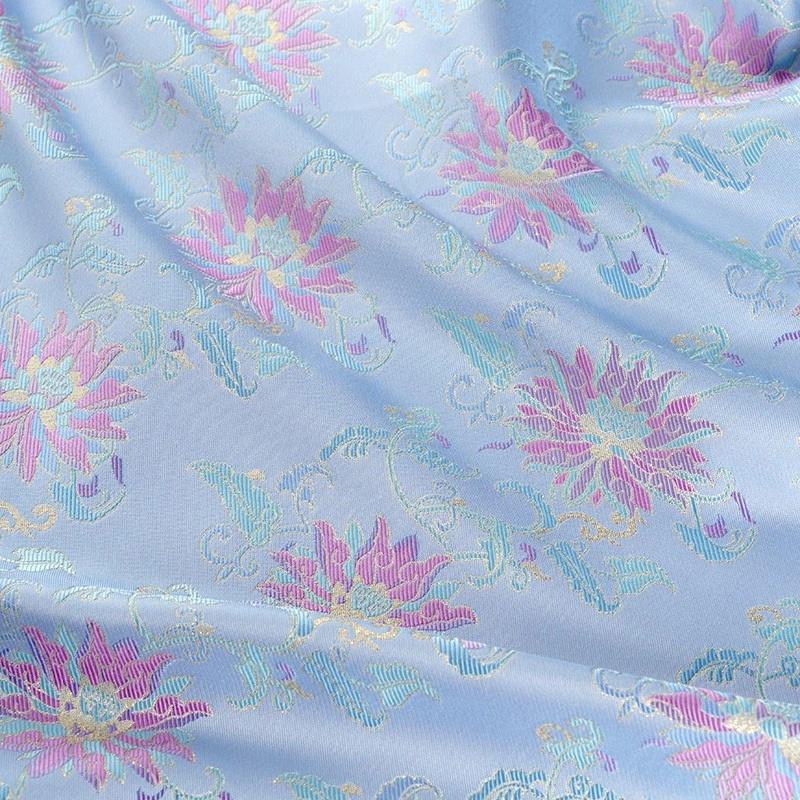 Dunhuang Lotus Brocade Fabric: 59"W Floral Sewing Material