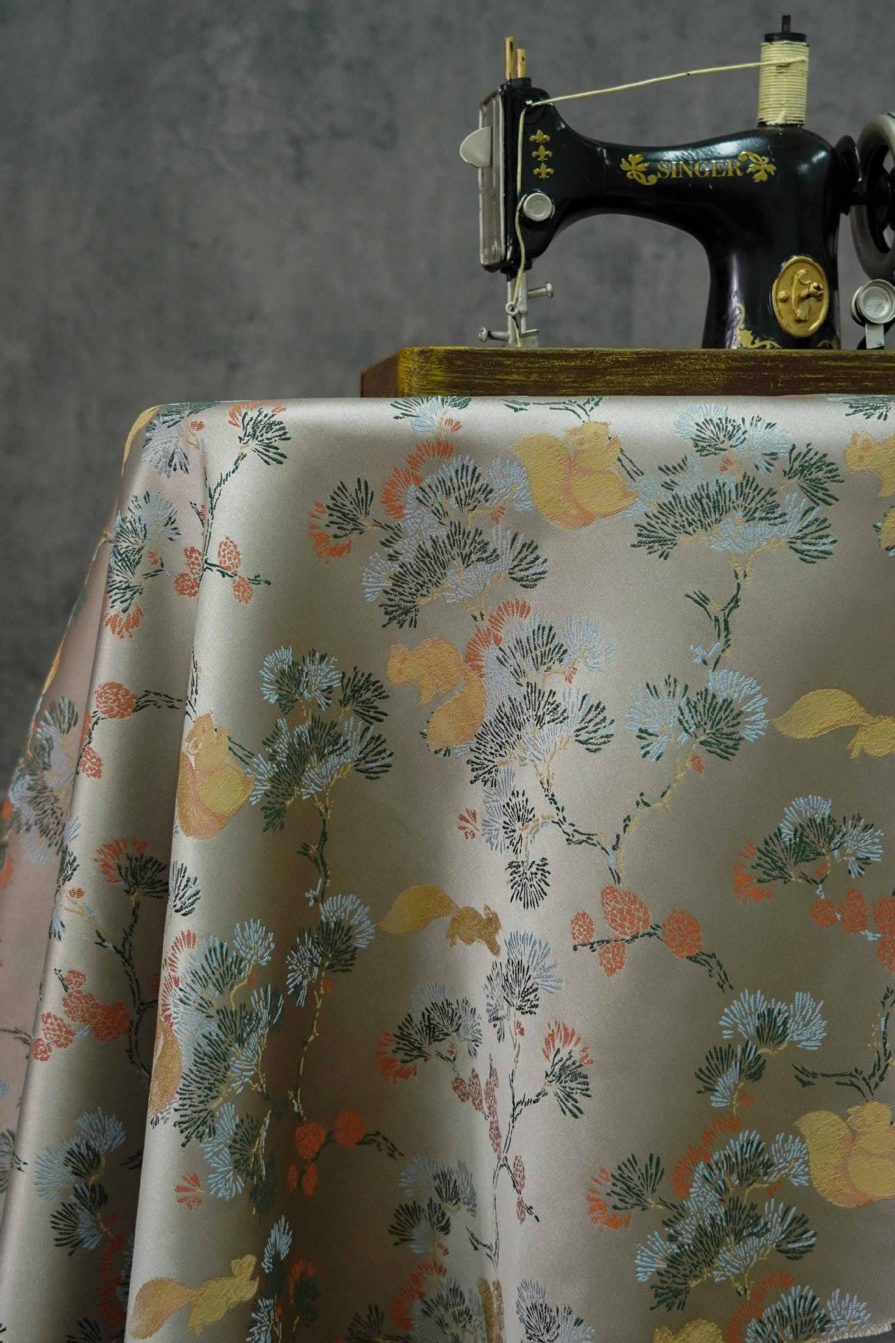 Squirrel Brocade Fabric: 55" Rayon Blend Damask - Tibetan Style