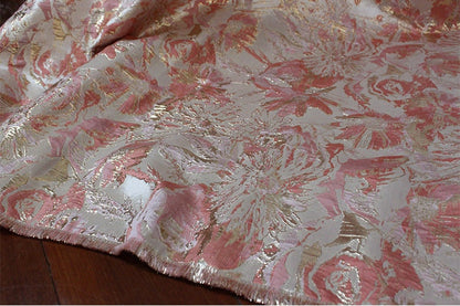 Gold Thread Jacquard Fabric: 3D Flower Design, 56" Wide