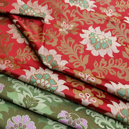 Tissu brocart Lotus Lurex : 75 cm de large, textile tibétain