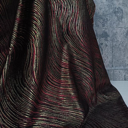 Jacquard Fabric - Ripple Texture with Gold Stripes, 60" Wide