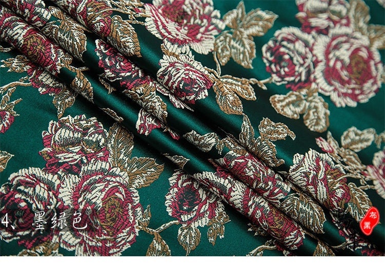 Red Peony Flower Brocade Fabric: Chinese Silk Wedding Fabric