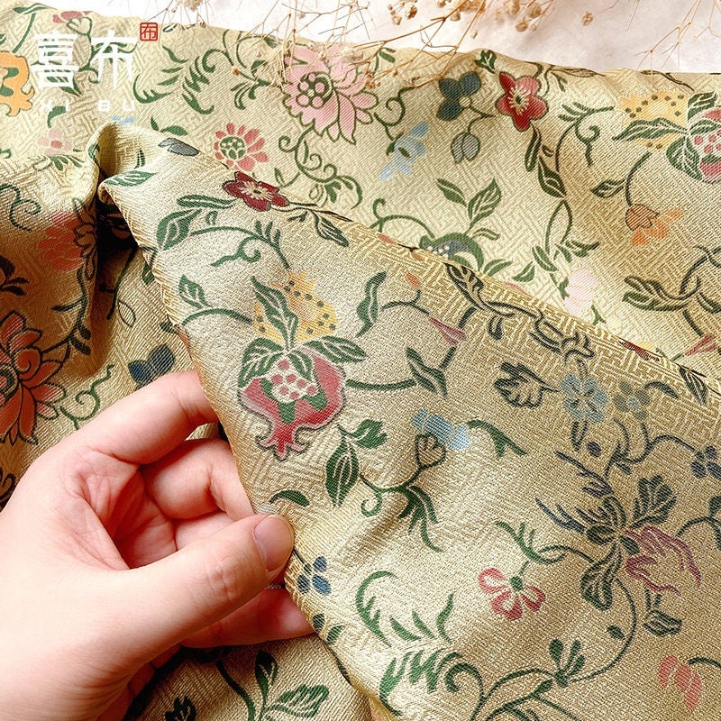 Pomegranate Flower Silk Brocade Fabric: 57" Emperor Tibetan Style