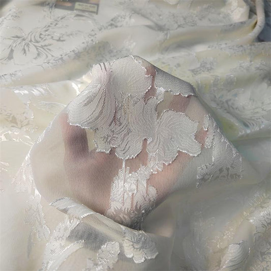 Silver Thread Organza Fabric: 3D Jacquard Embossed Texture - 57" Wide