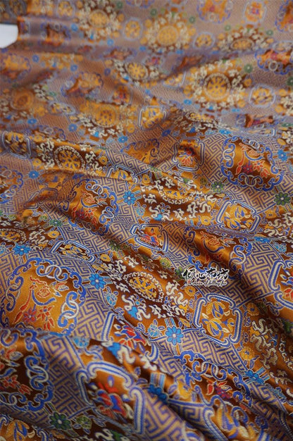 Caramel Brocade Fabric: Chinese Jacquard Weave Silk Satin (29.5" Wide)
