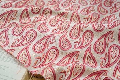 Gold Thread Jacquard Fabric: 3D Cashew Flower Upholstery, Sewing - 55"W