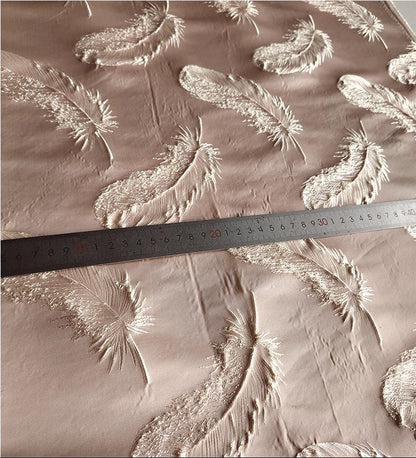 Gold Feather Jacquard Fabric - Baroque Palace Style, 58" Wide