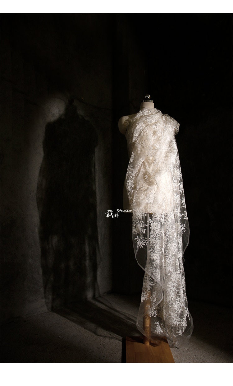 Floral Embroidery Fabric: Sheer French Cotton, 59" Wide