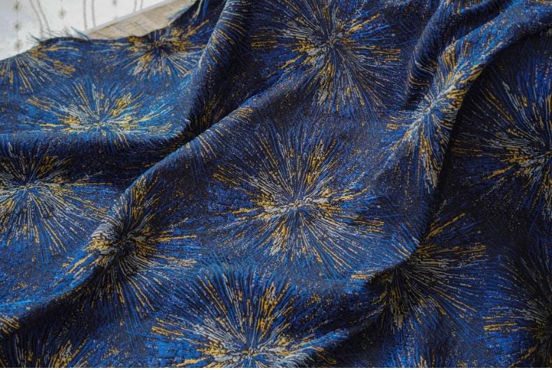 Gold Embroidered Jacquard Fabric: Luxury Floral Upholstery, Costume, Decor
