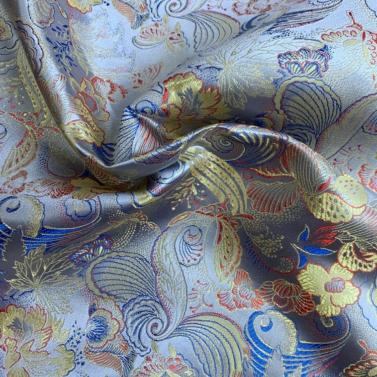Tissu brocart de soie pivoine papillon : 150 cm de large, tissu de mariage chinois