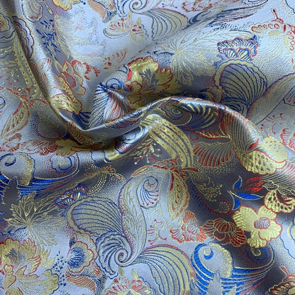 Tissu brocart de soie pivoine papillon : 150 cm de large, tissu de mariage chinois