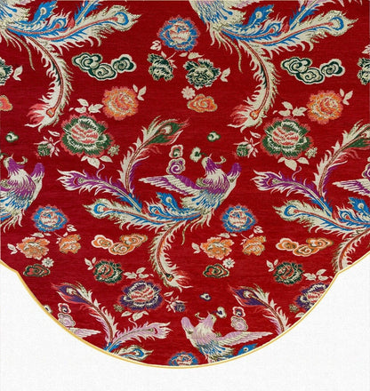 Red Phoenix Jacquard Satin Fabric: 59"W Silk Brocade, Upholstery & Sewing