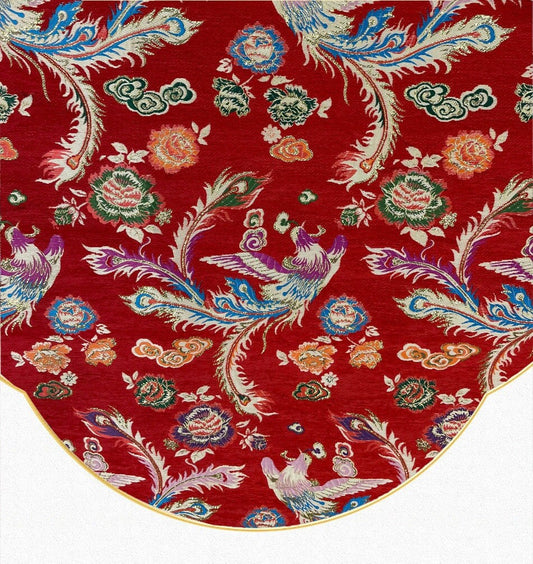 Tissu satin jacquard Red Phoenix : 150 cm de large, brocart de soie, ameublement et couture