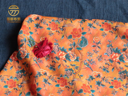 Floral Ramie Fabric: Dunhuang Style Print, 57" Wide