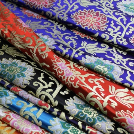 Lotus Thangka Brocade Fabric: Tibetan Buddhist Robes (29.5"W)