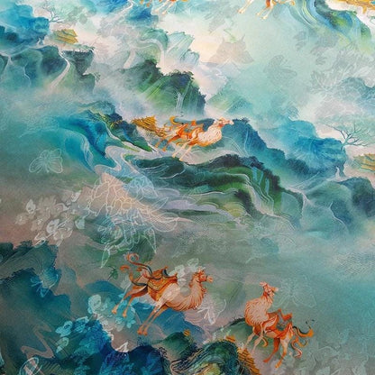 Peacock Blue Shantung Fabric: Northern Song Dynasty Inspired Upholstery
